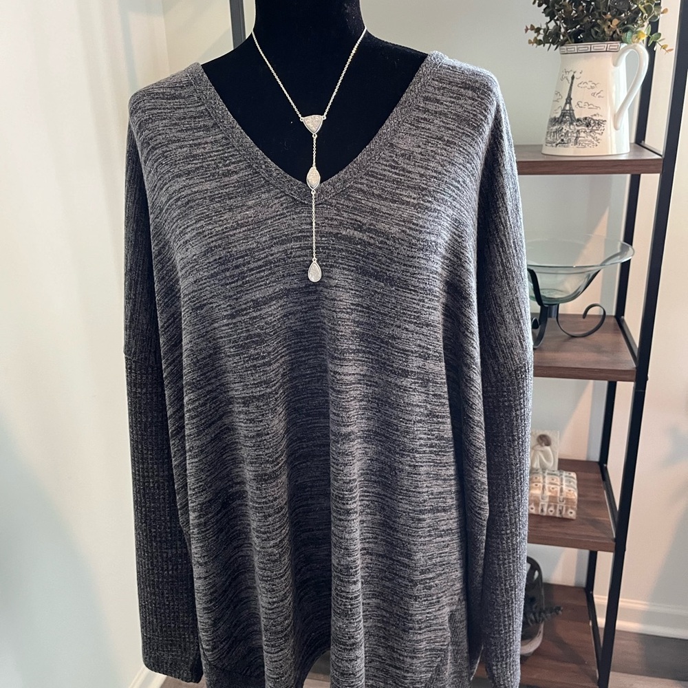 Terra Sky Dark Gray v neck sweater! Size 4x poly/rayon/spandex - very comfy!